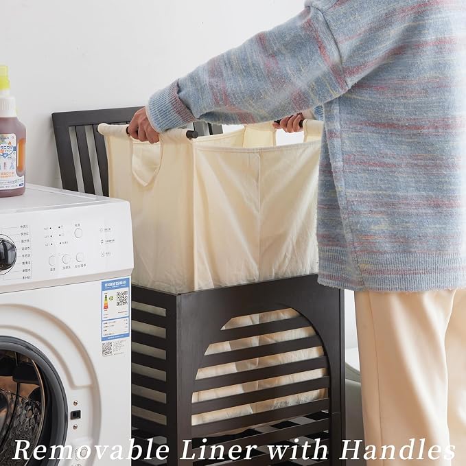 Laundry Hamper with Lid,Bamboo Large Waterproof Clothes Laundry Basket,Removable Washing Bags with Handles,clothes basket (Brown)