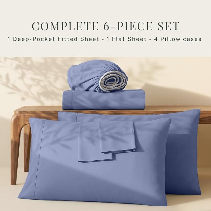 Hearth & Harbor Extra Deep Pocket Sheets - Fits Mattress 18-24 Inches Deep - Extra Deep Pocket Twin Sheets Sets - 4 Piece Twin Size - Steel Blue