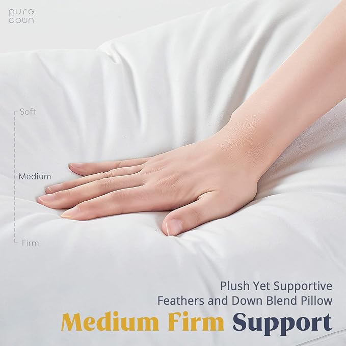 puredown® Goose Feathers and Down White Pillows with 100% Soft Cotton Cover, Bed Sleeping Hotel Collection Pillows Set of 2 King Size