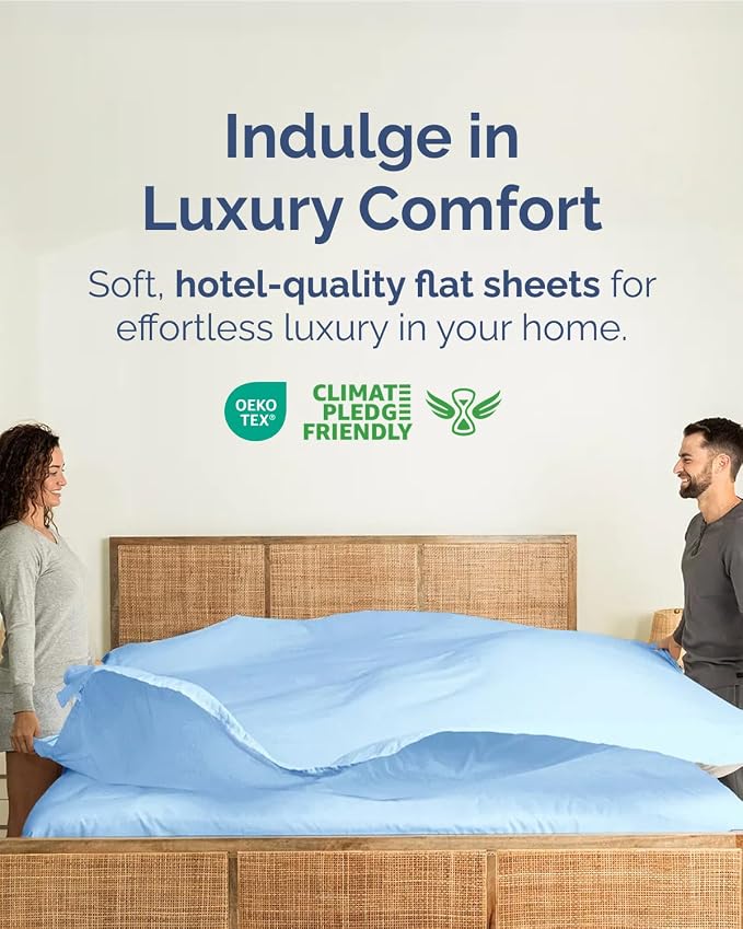 Full Flat Sheet - Single Top Flat Sheet Only - Soft & Cooling - Light Blue | Hotel Luxury Top Flat Sheet Only, Ultra-Soft, Breathable & Cooling, Fade & Wrinkle Free, Easy-Care, Stain & Shrink Resistant