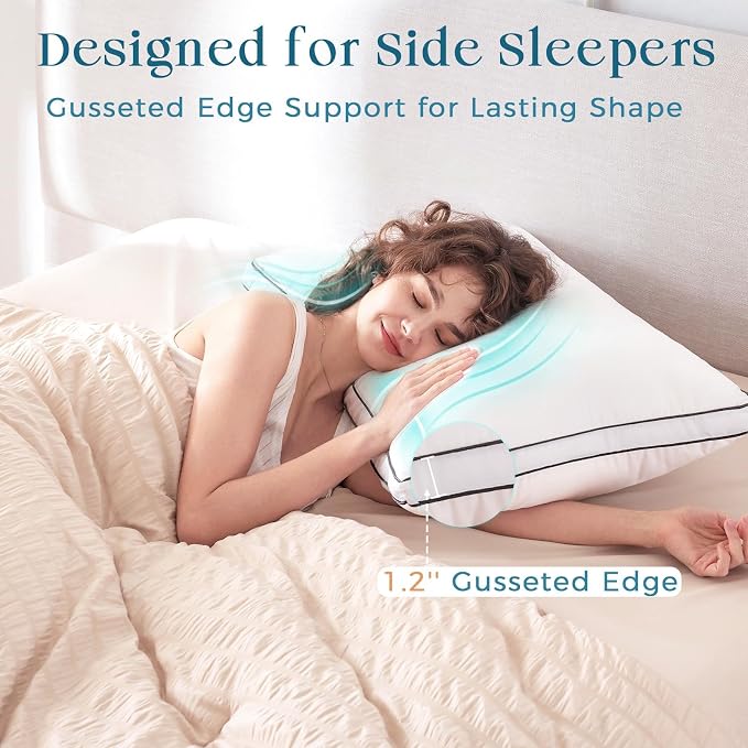 MUXHOMO Bed Pillows King Size Set of 4, Gusseted Sleeping Pillows for Side, Back, and Stomach Sleepers, Hotel Quality, Oeko-Tex Certified Fluffy Supportive Down Alternative Filling, White, 4 Pack