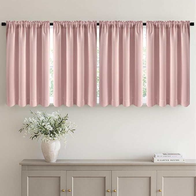 MIULEE 4-Panel 36 Inch Blackout Kitchen Tier Curtains Over Sink Light Pink | Privacy Protection, Heat/Light Blocking, Cafe Curtains, Top&Bottom Rod Pocket, Suitable for Small Windows, Soft&Durable