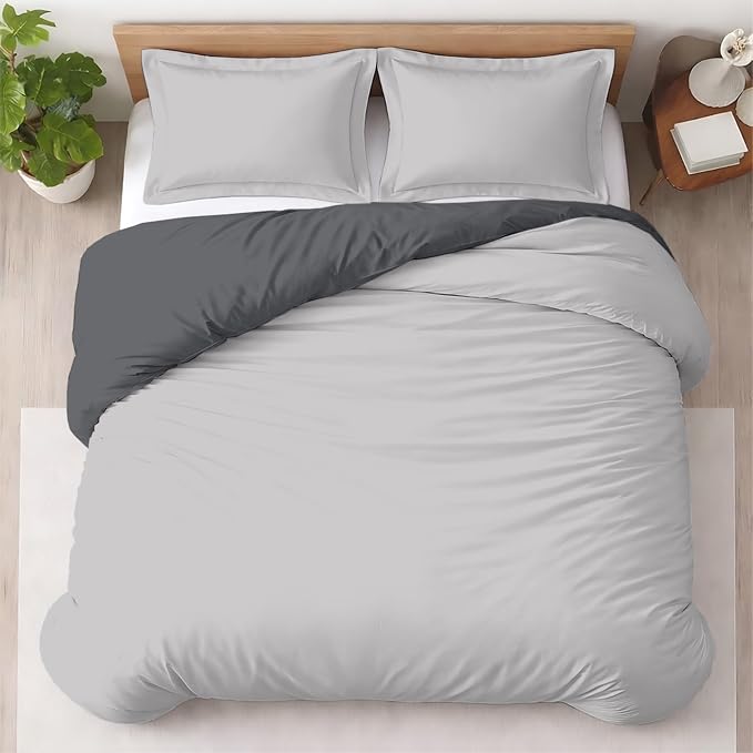 120"x98" 3 Pc Oversized King Duvet Cover Set 100% Egyptian Cotton - 600 TC Comforter Cover, Zipper Closure & Corner Ties - Fits Large King Inserts (Oversized King,Blended Grey)