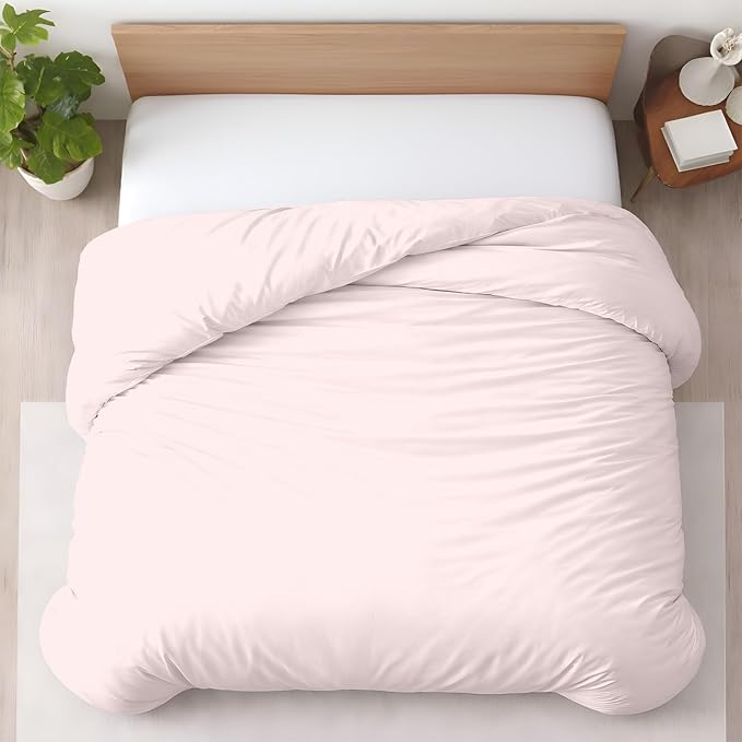 1 Pc Duvet Cover Queen Size/Full Size-100% Egyptian Cotton 600 Thread Count Ultra Soft Premium Durable Comforter Cover Zipper Closure & Corner Ties- (Pink Blush, 90" X 90")