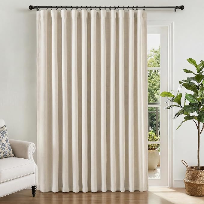 INOVADAY Linen Textured 100% Blackout Sliding Door Curtains 102x84 Cream | 1 Panel, Extra Wide Sliding Glass Door Curtains for Patio, Blackout Curtains for Bedroom, Thermal Insulated