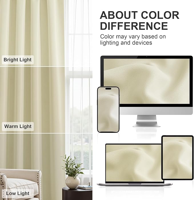 PONY DANCE Beige Curtains for Living Room 54 inch Length, Thermal Insulated Rod Pocket Black Out Window Drapes for Bedroom, Light Beige Room Darkening Privacy Covering, W 42 x L 54 inch, 2 Panels