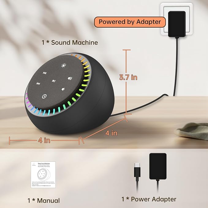 DreamSky Sound Machine for Sleep, White Noise for Sleeping Adults & Baby | Brown Noise Fan for Office Privacy & Noise Canceling, 26 Sounds & RGB Night Light, USB-C Powered for Home Travel