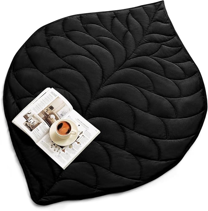 Kaisa Weighted Lap Blanket for Adults, 7 lbs 41" x 53", Leaf Pattern, Black | Washable Weighted Blankets, Small Portable Blanket for Relaxation, Cozy Luxury Crystal Velvet All-Season Heavy Blanket