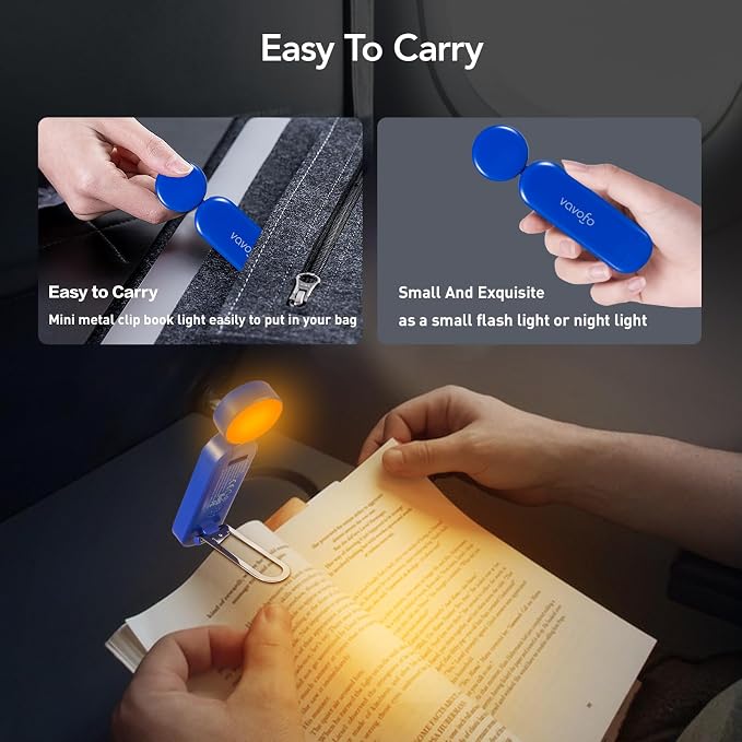 VAVOFO USB Rechargeable Book Light, Bookmark Clip on LED Reading Light | 3 Colors 9 Lighting modes clip on book light, Eye Care Glow for Bed Reading, Christmas Gift for Bookworms, Book Accesories