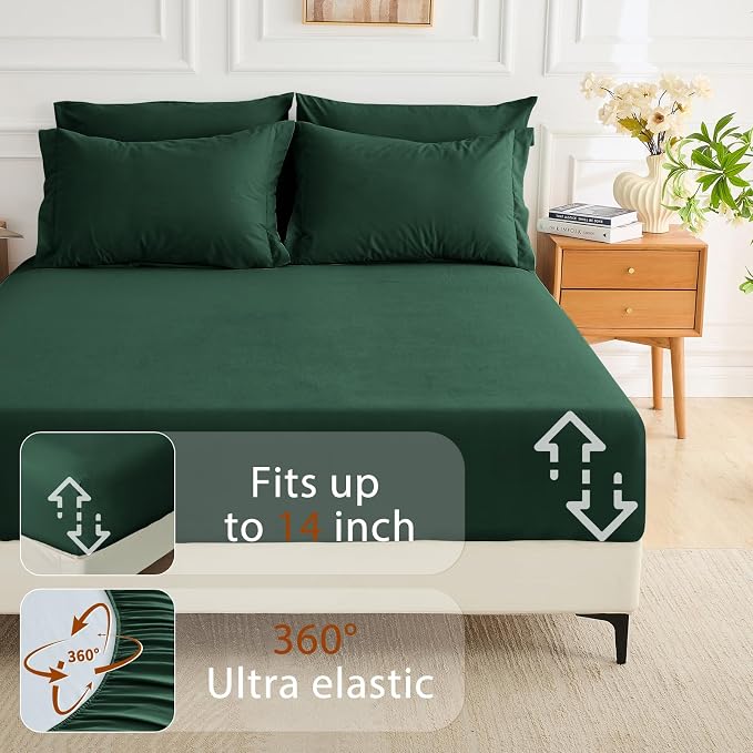 7 Pieces Oversized King Comforter Set, Soft Bed in a Bag Oversized King Size, All Season Bedding Set with Comforter, Flat Sheet, Fitted Sheet, Pillowcases & Shams, Dark Emerald Green