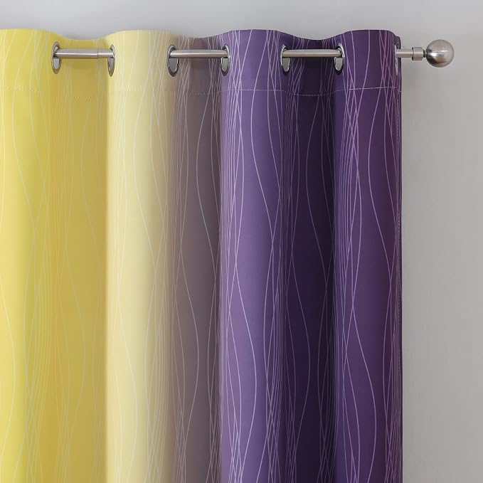 Yellow and Purple Ombre Blackout Curtains for Bedroom 45 Inches Long | Estelar Textiler Light Blocking Curtains for Short Window,Thermal Insulated,Room Darkening Grommet Drapes,52Wx45L,2 Panels
