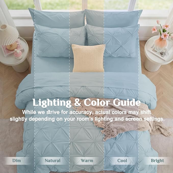 JOLLYVOGUE Full Size Comforter Sets 7 Pieces - Bed in a Bag Full for All Season, Pintuck Bedding Comforter Sets with Comforter, Flat Sheet, Fitted Sheet and Pillowcases & Shams, Greyish Blue