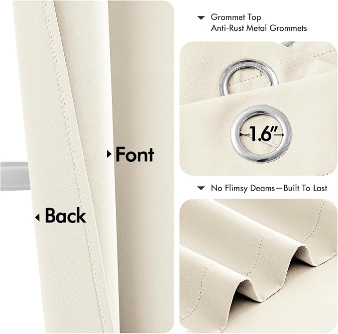 MIULEE Blackout Curtains for Bedroom 2 Panels 40 x 72 Inch Long Birch | Thermal Insulated, Living Room Darkening Grommet Drapes, Noise Reducing, Light Blocking Window Treatments
