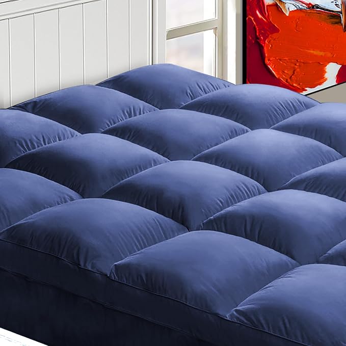 CHOPINMOON Twin XL Mattress Topper for Back Pain, Thick Mattress Pad Cover | Plush Pillow Top Mattress Topper, Breathable Soft Bed Topper with 8-21”Deep Elastic Pocket, Cooling for Hot Sleepers, Navy