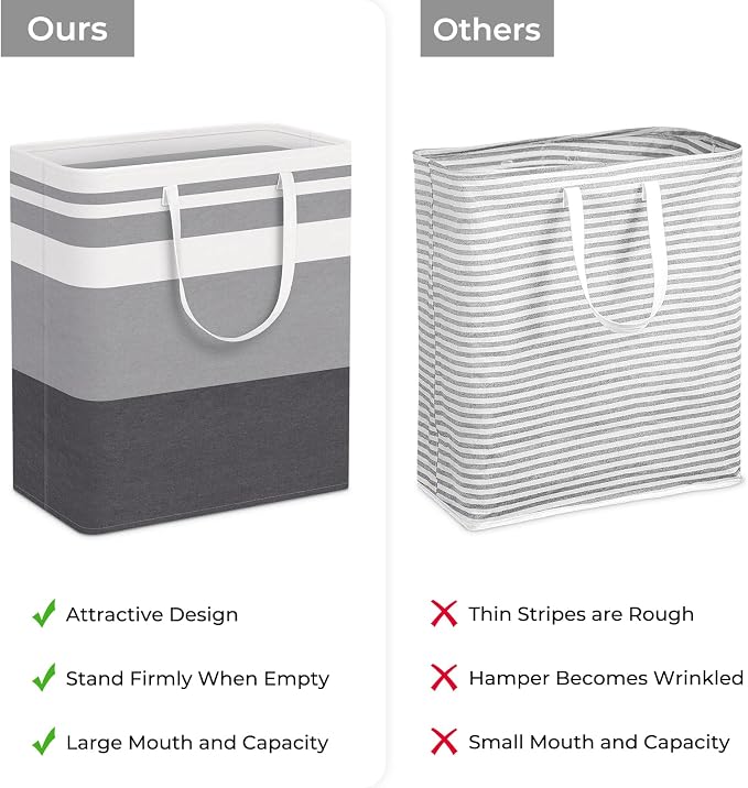 HomeHacks 2 Pack Large Laundry Baskets, Laundry Hampers Bags (Grey 100Lx2) | Waterproof, Freestanding, Collapsible Clothes Hamper with Reinforced Handles in Laundry Room, Dorm, Bathroom, Bedroom