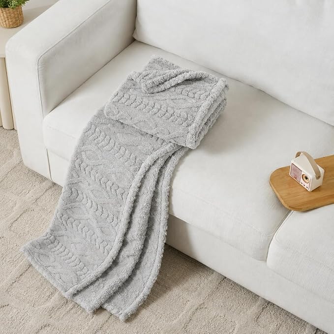 Grey Throw Blanket - Soft & Fluffy Fleece, Cute & Aesthetic, Perfect for Sofa, Couch, Chair, Bed, Living Room & Bedroom, All-Season Use, Plush & Cozy Decorative 50x60 Inch Blanket