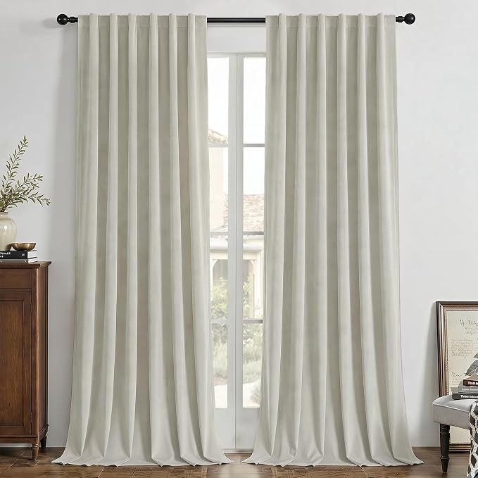 Joydeco 100% Blackout Curtains Velvet Black Out Curtain 96 Inch Drapes | for Bedroom Living Room, Heat and Light Blocking, Thermal Insulated Luxury Heavy Duty Curtain 2 Panels Back Tab&Rod Pocket