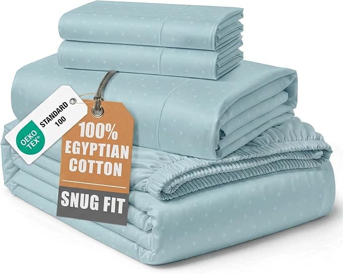 LANE LINEN King Top Sheets Only 100% Egyptian Cotton Sateen - Blue Sky | King Size Bed Sheets Deep Pockets - 4-Piece Set, For A Luxurious Night's Sleep, For Guests And Everyday Use, Plush