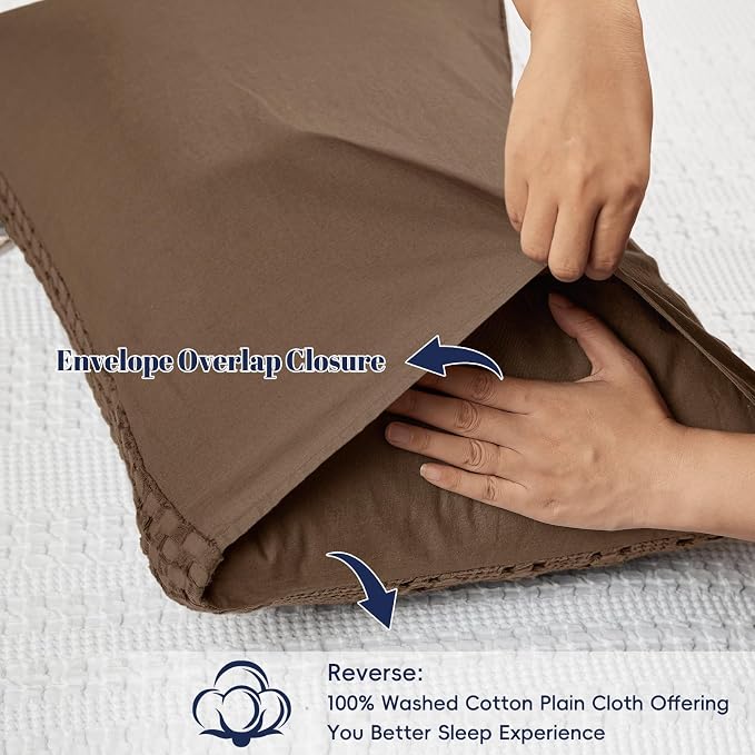 PHF 100% Cotton Waffle Pillow Shams Queen Size, 2 Pack 20" x 30" Soft Skin-Friendly Pillowcases, No Filling, Aesthetic Woven and Breathable Waffle Weave Pillow Case Covers for Bed, Chocolate