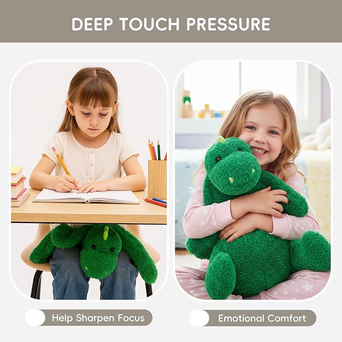 L'AGRATY Weighted Lap Pad for Kids 5 lbs, Sensory Needs Weighted Dinosaur Stuffed Animals Lap Blanket Soft Plush Hugging Sensory for Kids Teen Adults Removable Washable Cover