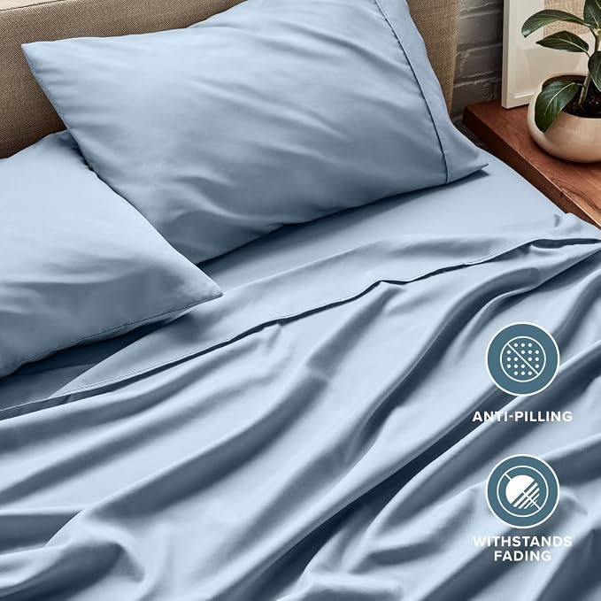 Bare Home Queen Sheet Set - 1800 Ultra-Soft (Queen, Dusty Blue) | Deep Pockets 6 to 15 Inches, Breathable, Hypoallergenic, Hotel Luxury, Easy Fit, Soft, All-Season