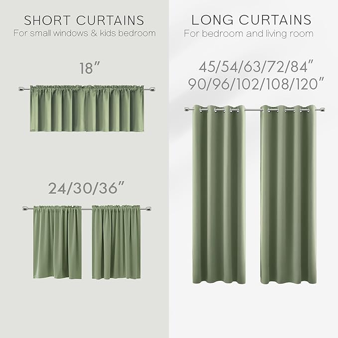 KOUFALL Blackout Curtains 63 Inch Long for Bedroom,Cute Boho Light Green Sage Black Out Room Darkening Thermal Curtain Drapes for Living Room 2 Panels Set Summer Insulated