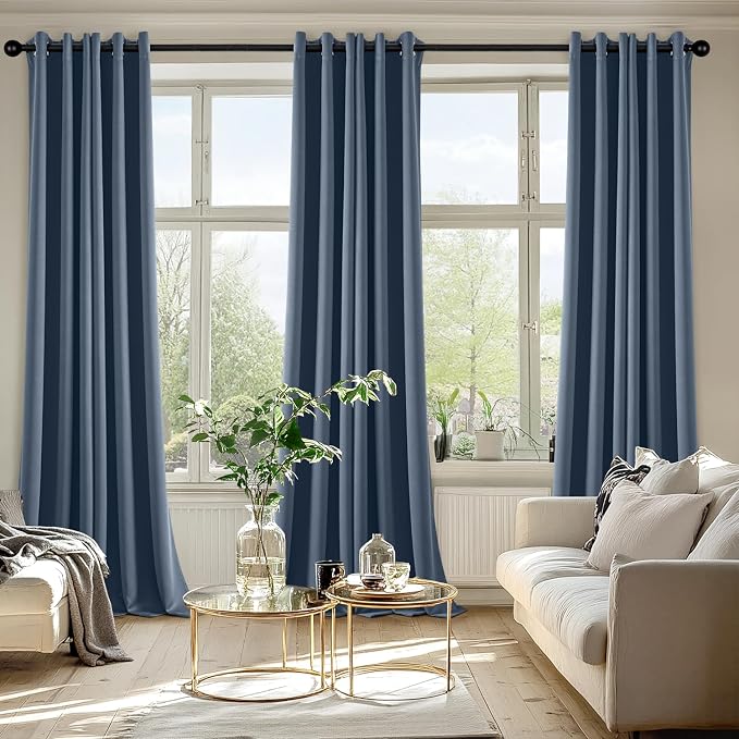 MIULEE Blackout Curtains for Bedroom 2 Panels 40 x 96 Inch Long Stone Blue | Thermal Insulated, Living Room Darkening Grommet Drapes, Noise Reducing, Light Blocking Window Treatments