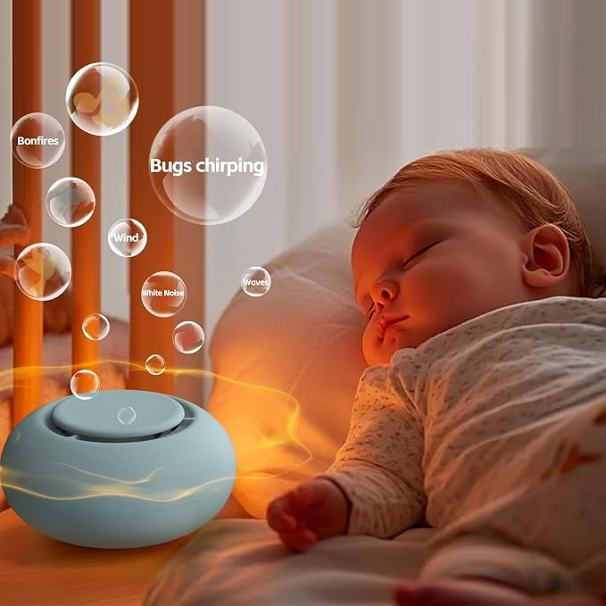 Portable Baby Sound Machine & Essentials for Babies & Kids-Blue | White Noise Machine[Timer Function][20 Soothing Sounds][15 Hours Battery Life]Travel,Registry,Gifts,Clips on Baby Stroller