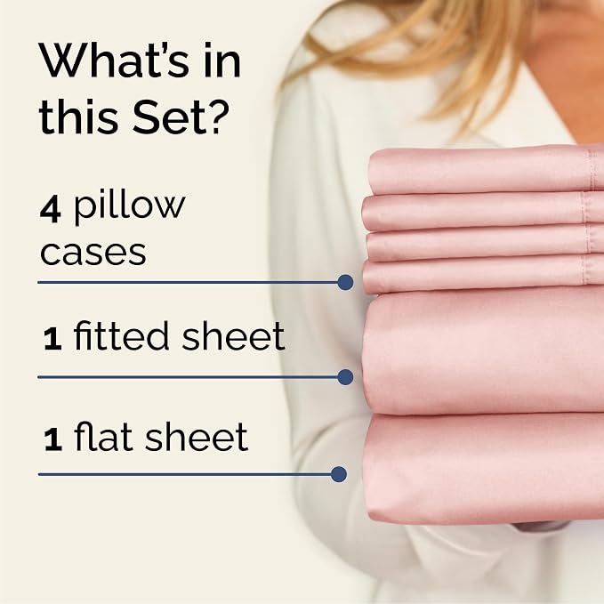 Cal King 6 Piece Bed Sheet Set - Breathable & Cooling Sheets - Baby Pink | Ultra-Soft Hotel Luxury Bedding Set with 8-16 Inch Deep Pockets, 1 Flat & 1 Fitted Sheet & 4 Pillowcases, Wrinkle & Fade Free