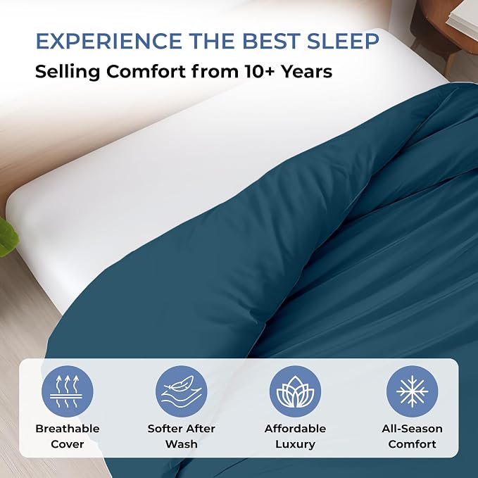 1 Pc Duvet Cover Queen Size/Full Size-100% Egyptian Cotton Ultra Soft Premium Durable Comforter Cover Zipper Closure & Corner Ties- (Teal, 90" X 90")