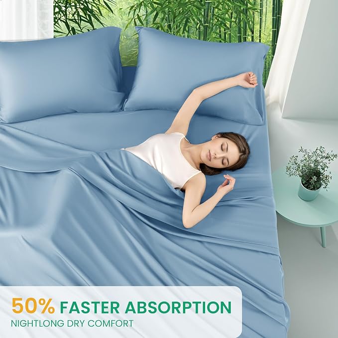 SONORO KATE 100% Viscose Derived from Bamboo_Sheets Full Size,4PC | Cooling Bed Sheets for Hot Sleepers,Soft Breathable & Silky,16" Deep Pocket,Luxury Hotel Bedding,Teal Blue