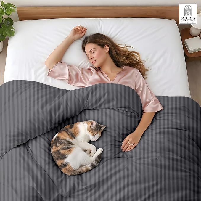 120"x120" 1 Pc Super King Plus/Super Oversize King Duvet Cover Only 100% Egyptian Cotton - 600 TC, Zipper Closure & Corner Ties - Fits Only Extra Large Inserts - Striped Dark Grey