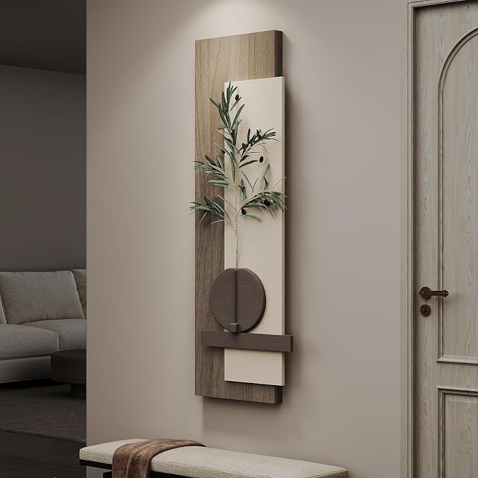 Cuspin Modern 3D Textured Long Narrow Vertical Wall Art | Tall slim type, Faux olive branches, Layered panels, Neutral tones, For bedroom dining room hallway entryway wall decor