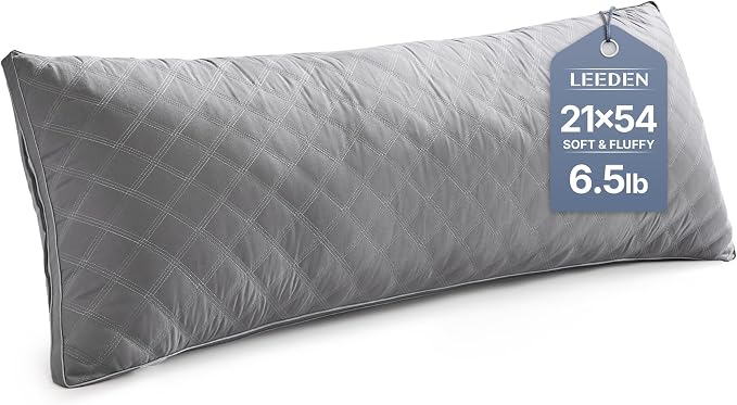 Leeden Body Pillow Insert 20 x 54 for Side Sleepers Grey Support | Soft polyester padding delivers full-body support for side sleepers, maternity rest, reading and daily relaxation.