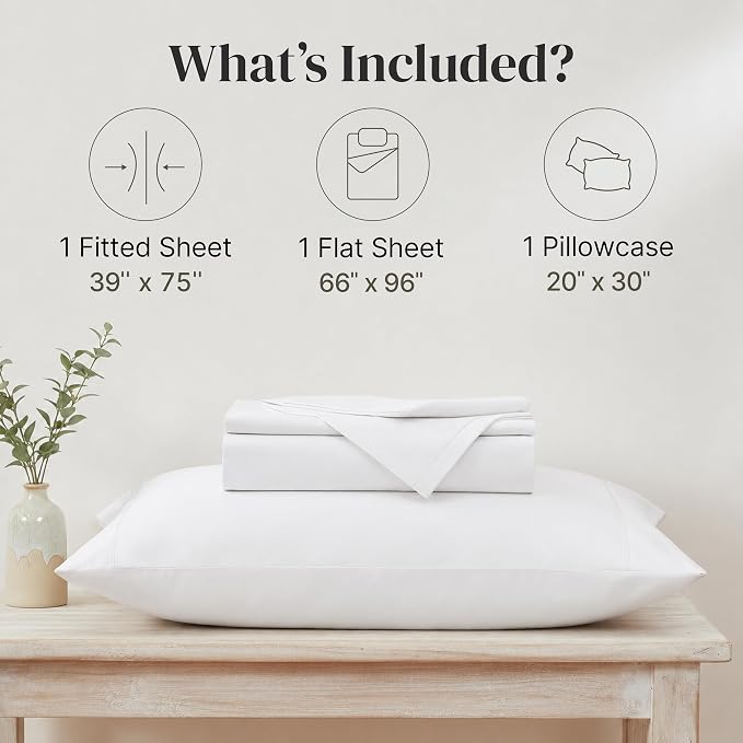 Modern Threads Soft Microfiber Solid Sheets - Luxurious Microfiber Bed Sheets - Includes Flat Sheet, Fitted Sheet with Deep Pockets, & Pillowcases White Twin
