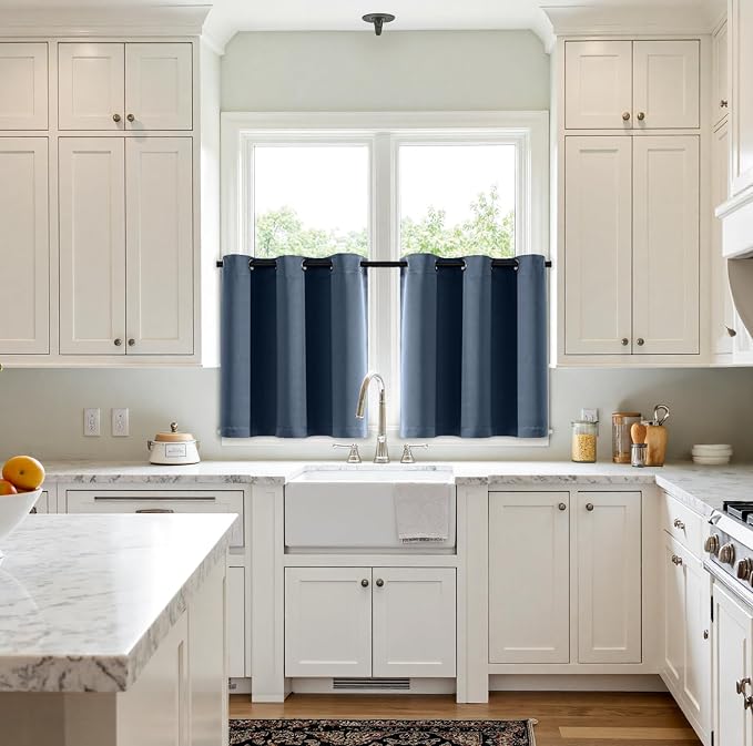 MIULEE Blackout Curtains for Bedroom 2 Panels 40 x 36 Inch Long Stone Blue | Thermal Insulated, Living Room Darkening Grommet Drapes, Noise Reducing, Light Blocking Window Treatments