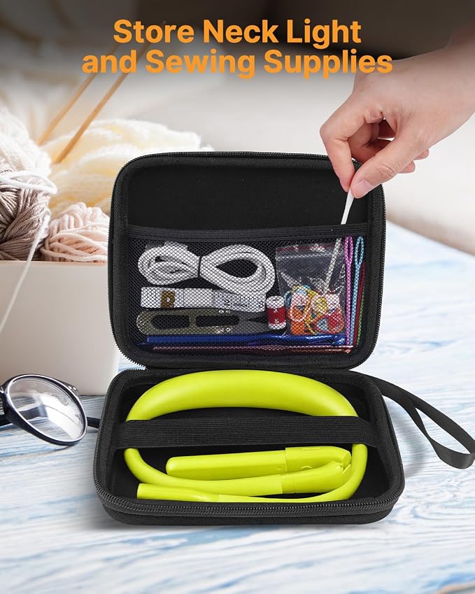 Book Light with Storage Case, Dimmable Neck Light for Reading | 3 Color, Eye-friendly, Ergonomic, Lightweight, 80H Rechargeable Reading Lamp, Knitting Crafting Crochet Sewing Supplies