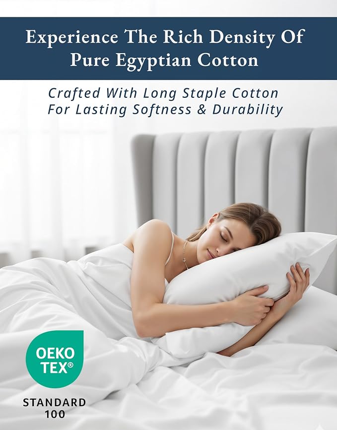 LANE LINEN 100% Egyptian Cotton Sheets Queen Size Sateen Weave - White | Queen Sheets - 4-Piece Set, For A Luxurious Night's Sleep, For A Silky Hotel-Style Bed, Long-Staple Egyptian Cotton