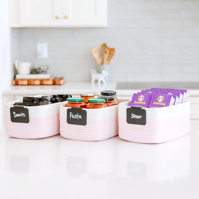 NaturalCozy 13.5”x8.5”x5.5” Rectangle Storage Baskets for Shelves 3 Pack | Cotton Rope Woven Small Baskets for Organizing | Small Storage Bins for Nursery, Bathroom, Closet, Shelf, Decorative