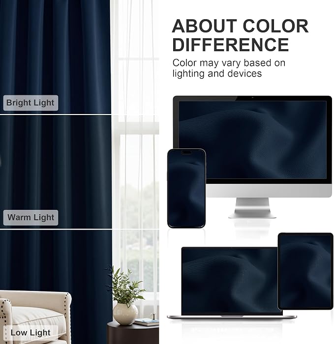 PONY DANCE Short Curtains for Kitchen Window - Home Decor Rod Pocket Thermal Insulated Window Treatments Light Block Panels for Bathroom, 42 W x 30 L, Navy Blue, Set of 2