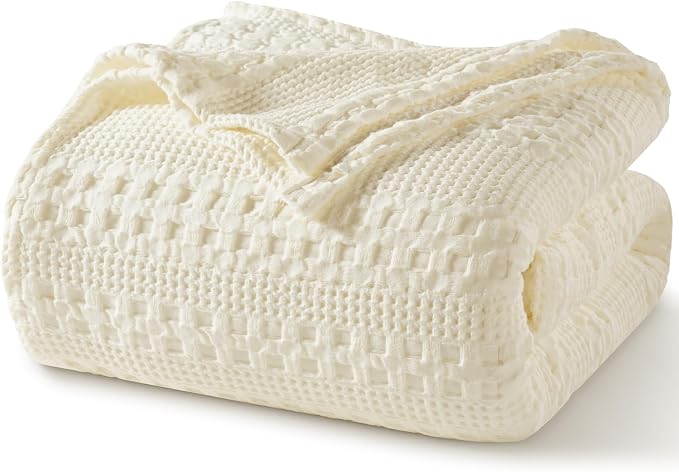 PHF Lightweight 100% Cotton Waffle Blanket for Bed, King, Cannoli Cream | Pre-Washed Soft Cotton Comfort, Breathable Layering Warmth for Fall & Winter, Bed, Sofa, Couch, Home Decor & Gifts