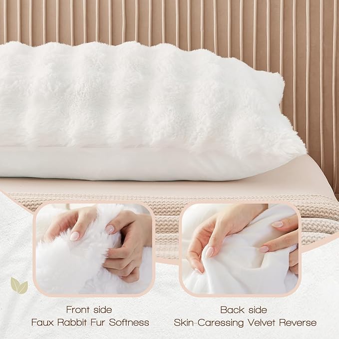 YZ HOME Faux Fur Fluffy Body Pillow for Adults, Soft Support | Firm Body Pillow, Adjustable Support for Side Sleeping, Pregnant Women, Washable cover,Gifts, 20x54 Inch (White)