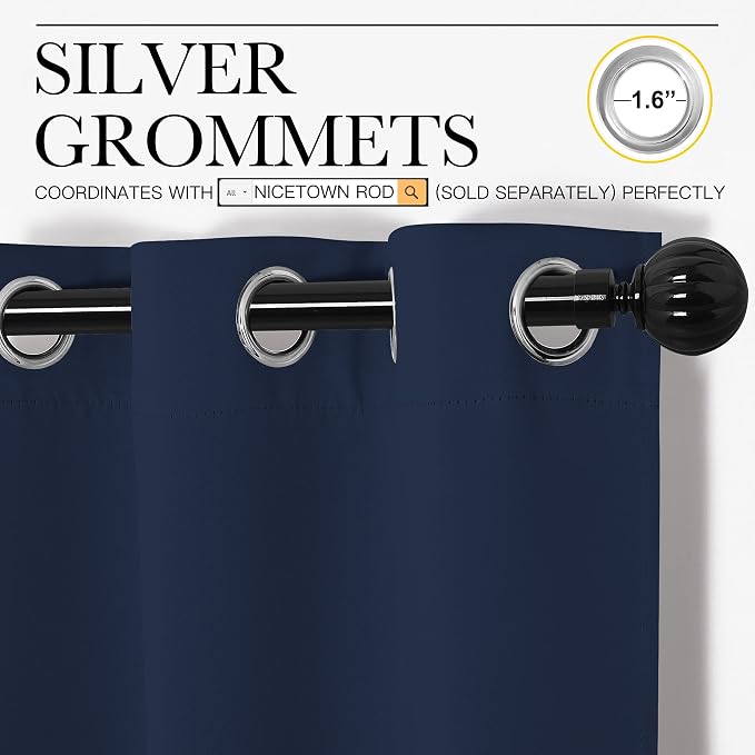 NICETOWN Navy Blackout Curtains for Living Room 55" w x 78" L 2 Panels | Thermal Insulated Window Treatment Light Noise Reducing Room Darkening Drapes for Boys Kids Bedroom Classroom Apartment Decor