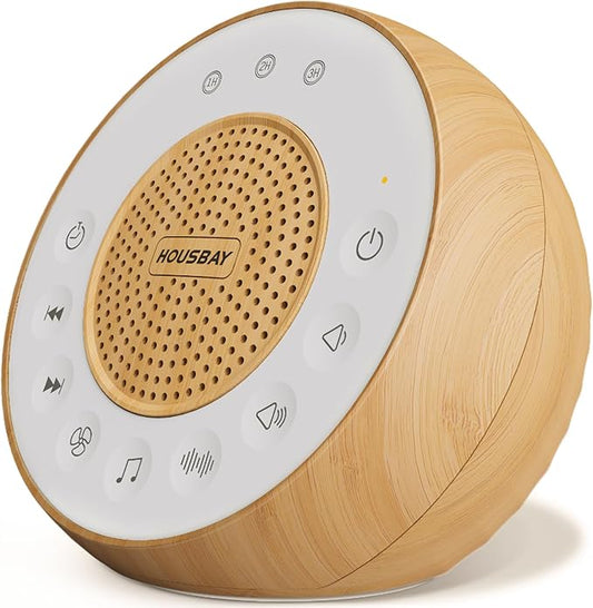 HOUSBAY Sound Machine White Noise for Sleep with Wood Grain | 31 Soothing Sounds, 5W Loud Stereo Sound, Auto-Off Timer, Adjustable Volume, Small Sleep Machine for Noise Canceling