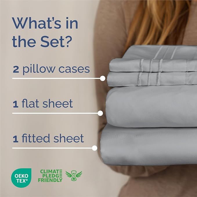 King Size 4 Piece Sheet Set - Breathable & Cooling Sheets - Steel Blue | Hotel Luxury Bed Sheets for Women & Men, Deep Pockets, Easy-Fit, Extra Soft and Wrinkle Free Sheets, Oeko-Tex Bed Sheet Set