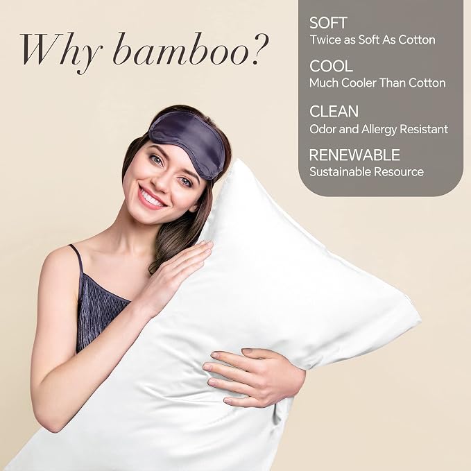 BEDELITE Cooling Pillow Cases Queen 2Pcs, Rayon Made from Bamboo, White | Cooling and Breathable Pillow Cover for Hot Sleepers & Night Sweats, Silky Soft Cozy, Envelope Closure, 20"x30"