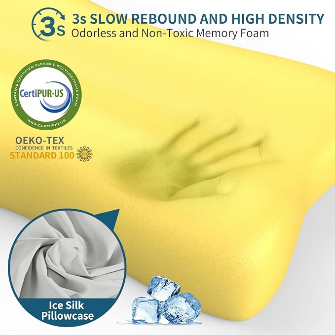 Cervical Neck Pillow for Pain Relief, Contour Memory Foam Pillows Ergonomic Pillow Orthopedic Cooling Pillow Bed Pillow Neck Support for Side Back Stomach Sleepers(Grey&Blue)