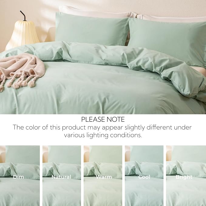 OAITE Duvet Cover Set 100% Washed Cotton Solid 3pcs | Soft,Durable,Long-staple Cotton,Hidden Zipper with 8 Interior Corner Ties,2 Pillowcases