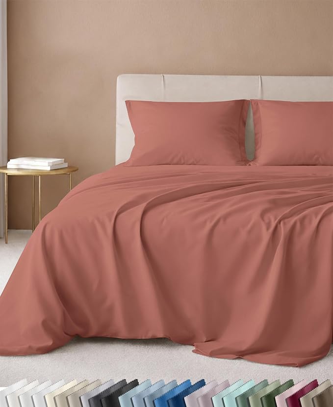 California Design Den 600 Thread Count King Size Bedsheets Set, Terracotta | 100% Cotton Sateen Backed by Good Housekeeping Seal, Soft & Smooth, 16" Deep Pocket, All-Around Elastic, Durable, Easy Care
