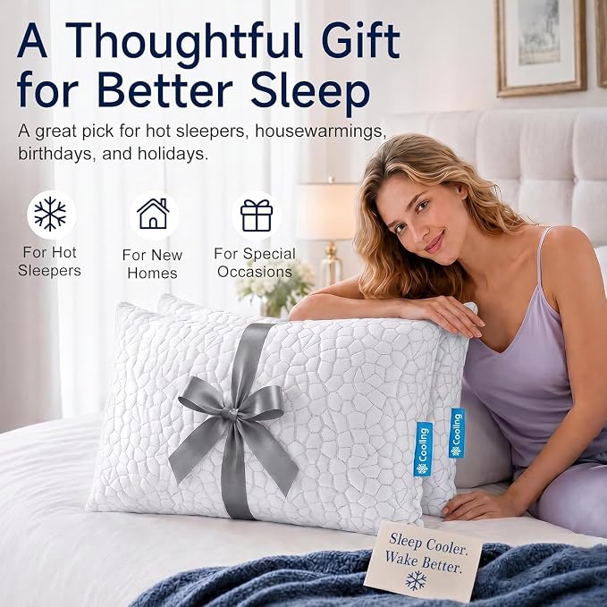 QUTOOL Cooling Memory Foam Pillows Queen Set of 2, Adjustable Shredded Memory Foam,Bed Pillows for Sleeping with Breathable Washable Cover, Designed for Side & Back Sleepers, Adjustable Loft